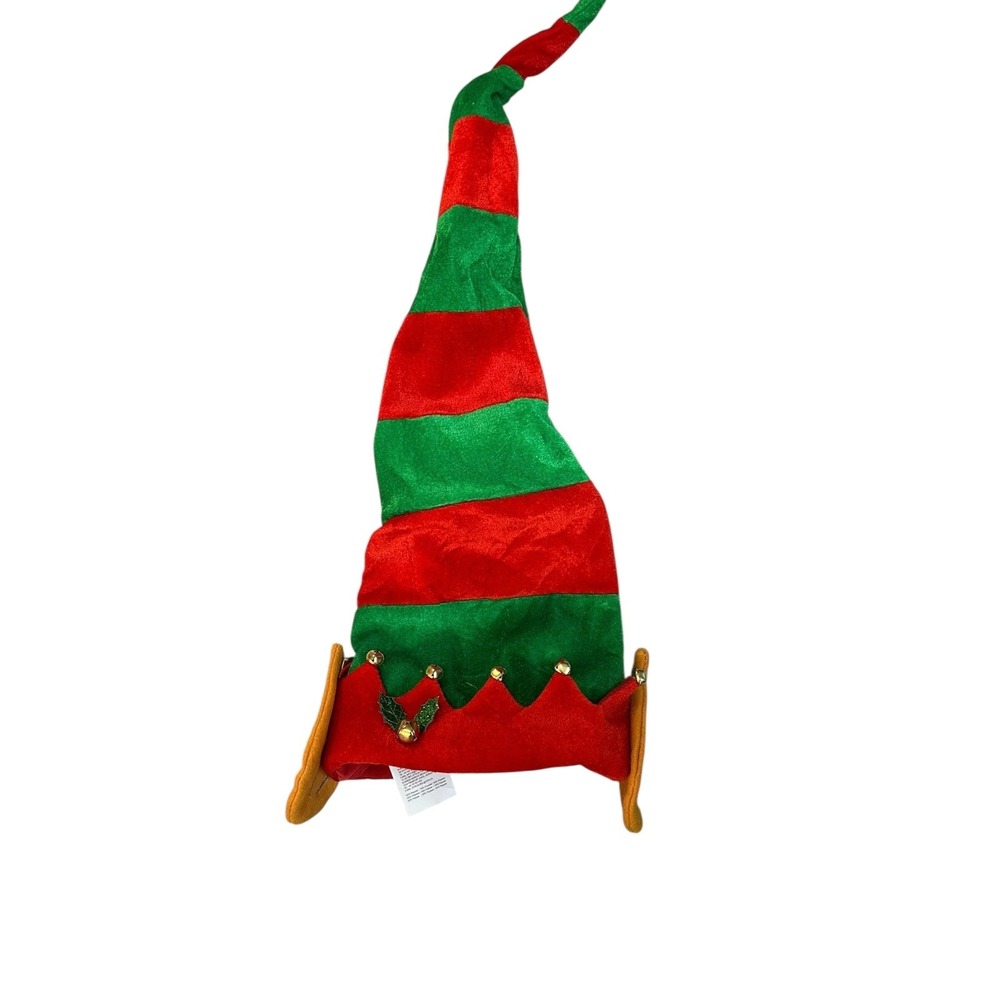 Giggling‎ Getup Elf Hat Red Green Striped Jingle Bells Adult Unisex Christmas